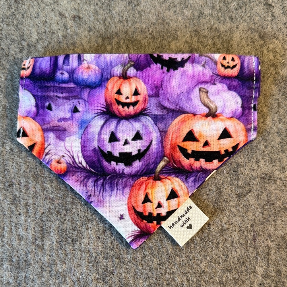 Halloween Scrunchie Dog Bandana - Purple and Orange Pumpkins